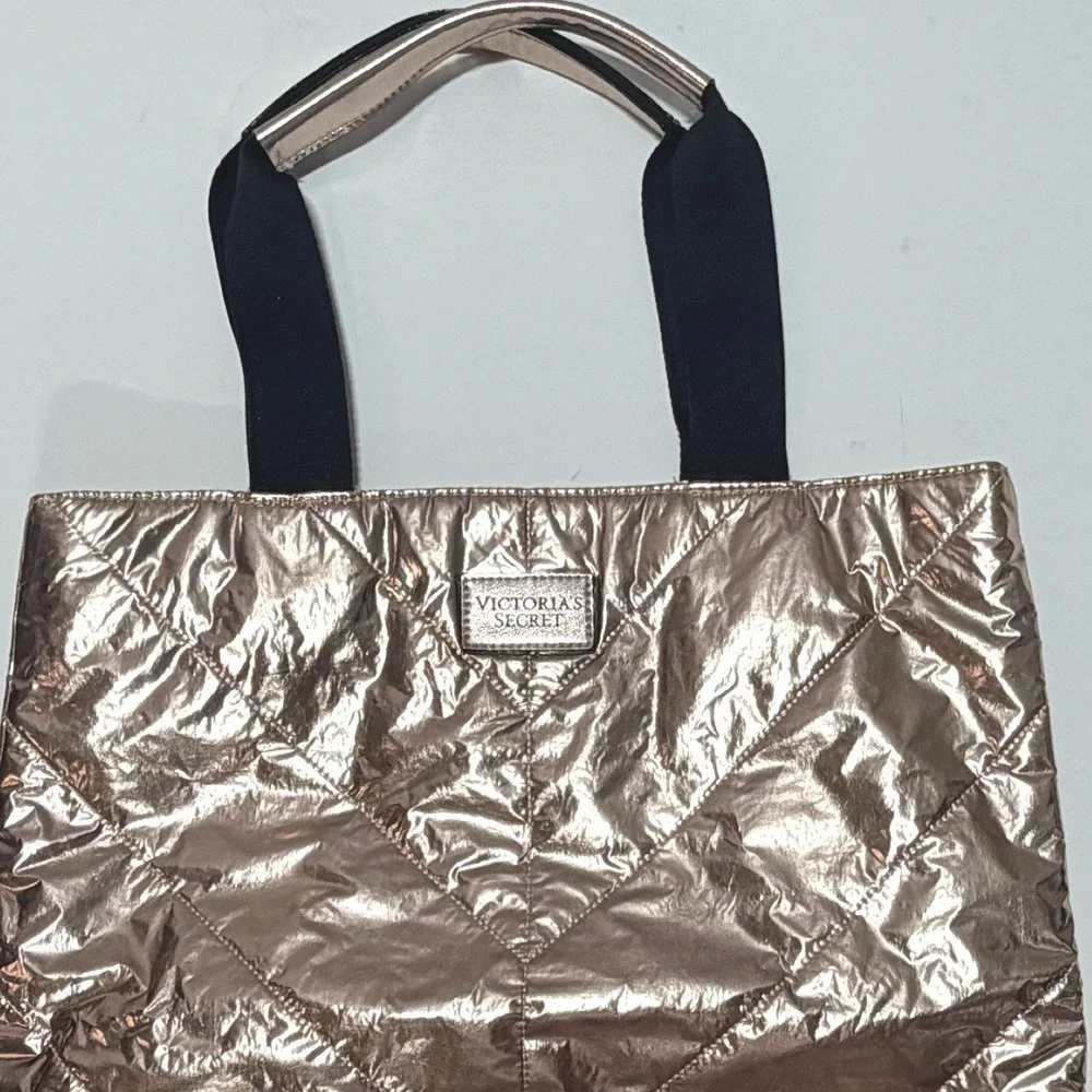 Victoria's‎ Secret Metallic Rose Gold Quilted Tote Bag Glam Shopper Carryall Y2K